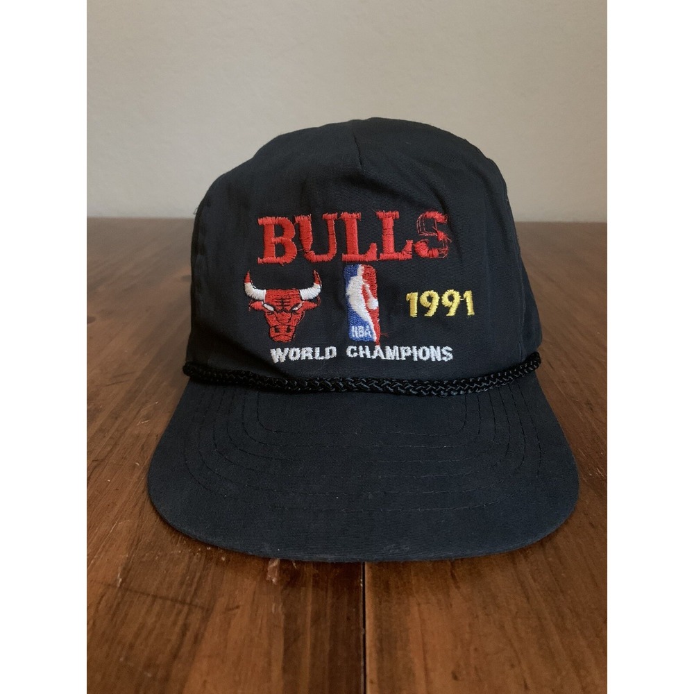 Vintage Chicago Bulls World Champions 1991 Strapback Hat Black Ama Pro Cap NBA